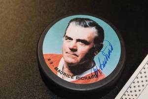 lot 327 image: Maurice Richard Autograph Photo Puck