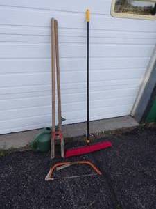 Broom, Post Hole Digger, Saw, Watering Can