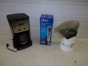Coffee Pot, Electric Wine Opener, and Popcorn maker