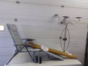 Folding Patio Chair,  Tiki Lights, Metal Dcor