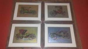 lot 389 image: 4 Vintage Automobile Foil Artwork