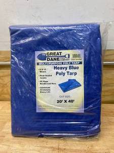 lot 64 image: GREAT DANE TOOL COMPANY 20 x 40 Heavy Duty Blue Poly Tarp