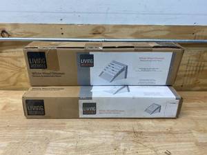 lot 72 image: LIVING ACCENTS Lot of 2- White Wood Ottomans