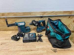 lot 100 image: MAKITA LXRH01 18V 1516 SDS-PLUS ROTARY HAMMER with DX01 Dust Extractor, 2 Batteries (3.0Ah), Charger and Carrying Bag
