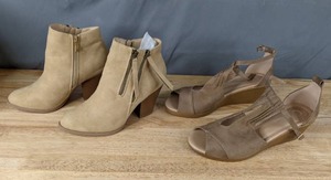 lot 231 image: Journee Collection Womens Vally Dual-Zip Bootie - Taupe Size 9 and Journee Collection Womens Kedzie Wedge Sandal - Taupe Size 11