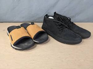 lot 169 image: Timberland Mens Garrison Trail Slide Sandal (Size 11) and Timberland Mens Davis Square Chukka Boot (Size 11.5)
