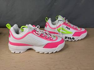 lot 165 image: Fila Womens Disruptor II Sneaker in WhiteKnockout PinkGreen Gecko - Size 11