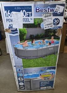 lot 451 image: Bestway Power Steel 16 x 10 x 42 Oval Metal-Frame Pool Set