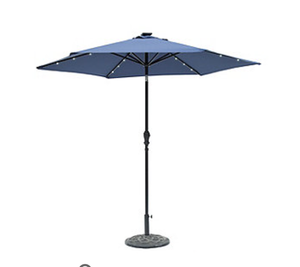 lot 408 image: Sun-Ray Promo 9 Round Solar Lighted Umbrella- Navy Blue