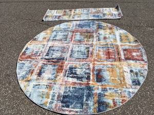 lot 471 image: Tayse Rugs Reina Rowan Contemporary 2 x 7 Runner Rug and 8 Round Area Rug