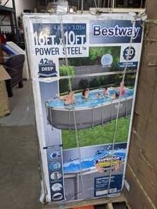 lot 492 image: Bestway Power Steel 16 x 10 x 42 Oval Metal-Frame Pool Set