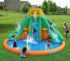 lot 481 image: Magic Time Twin Peak 168 x 168 x 102 Inflatable Water Park with Slide