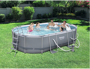 lot 491 image: Bestway Power Steel 16 x 10 x 42 Oval Metal-Frame Pool Set