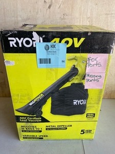 lot 96 image: RYOBI 40V Vac Attack Cordless Battery Leaf VacuumMulcher (Tool Only) Missing parts for parts