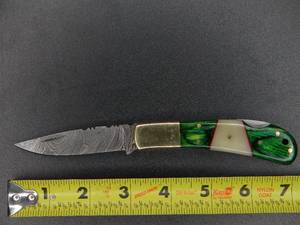 HANDMADE 4 DAMASCUS GREEN WOOD AND BONE FOLDER