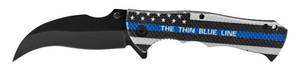4.75 Textured Handle Spring Assisted Folding Pocket Knife with Belt Clip - Thin Blue Line American Police