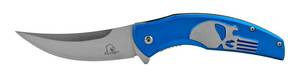4.75 Grip Built Trailing Point Punisher Skull Folding Pocket Knife - Blue