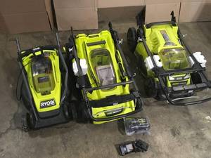 Lot of Assorted Ryobi Lawn Mowers various models and conditions Customer Returns See Pictures