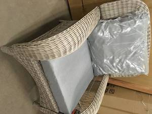 Hampton Bay Beacon Park Gray Wicker Outdoor Patio Stationary Lounge Chair with CushionGuard Almond Gray Cushions