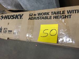 Husky 62 in. W x 24 in. D Adjustable Height Solid Wood Top Workbench Table in Black