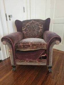 lot 3 image: Antique Art Deco Mohair Club Chair (as)
