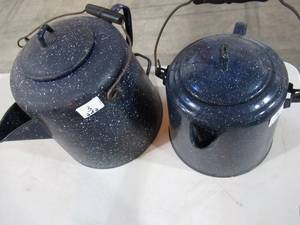 Blue Speckled Enamelware Kettles