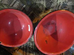 Red Enamel Bowl Set with Black Edging