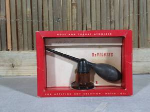 Antique Devilbiss Atomizer No. 114, Bakelite and Amber Glass, Original Box, Vintage Medical Collectible Device Equipment