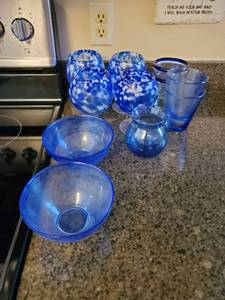 lot 159 image: Handblown blue glass lot