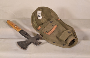 lot 18 image: All-Around Camp Tool-(Hatchet, Hammer, Pry Bar) With Case
