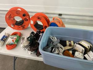 lot 58 image: Assorted Extension Cords, Timers and Electrical Adapters, Cord Reels