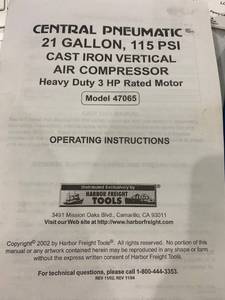 lot 193 image: Central Pnumatic 21 gallon Air Compressor
