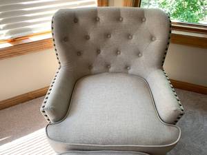 lot 26 image: Neutral fabric Occasional Chair and Footstool