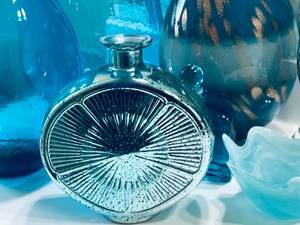 lot 34 image: Turquoise Glass Blown bottle collection
