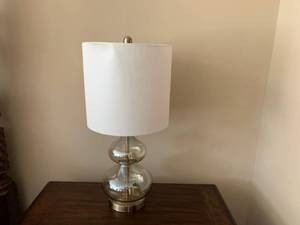 lot 31 image: Pair of Glass Blown Lamps with Brushed Brass