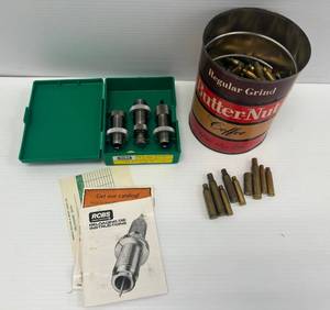 lot 8 image: Group Including RCBS 44 Mag Die Set And Can Full Of Misc. Brass Bullet Casings