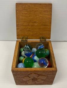 lot 11 image: Group Of Vintage Marbles In Vintage Wooden Box