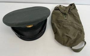 lot 25 image: Vintage U.S. Officers Hat And Gas mask Bag