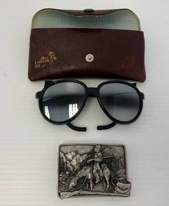 lot 27 image: Vintage Pair Of New Outlaw Motorcycle Glasses And Pewter Belt Buckle