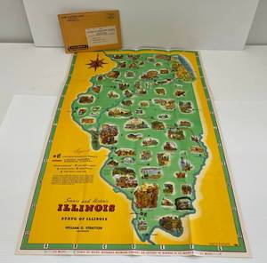 lot 60 image: Vintage 1953 Illinois Map With Original Division Of Department Reports Envelope (GREAT COLOR)