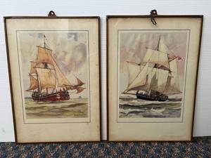 lot 107 image: Two Vintage Natical Prints Framed In Copper Frames