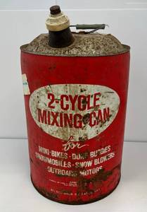 lot 141 image: Vintage 2 Cycle Mixing Metal Can With Advertising