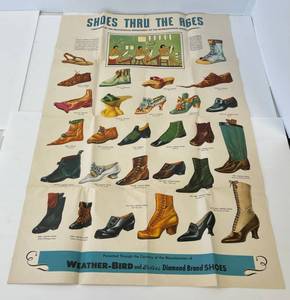 lot 87 image: Vintage Shoes Thru the ages Weather-Bird & Peters Diamond Brand Shoes Advertisment Poster