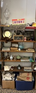 lot 94 image: 6 Shelves Full Of Misc. Antiques And Collectibles