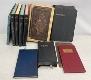 lot 198 image: Group Of Misc. Old Books Including Very Old German Bible And More