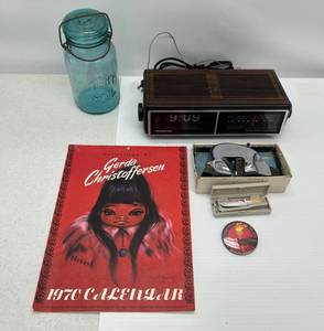 lot 199 image: Group Of Misc. Vintage Items And Clock Radio (Works)