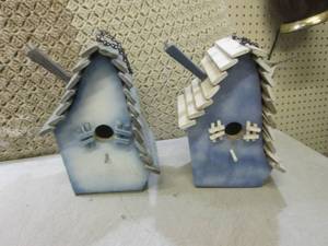 (C-3) 2 Wood Bird Houses 13 Tall...