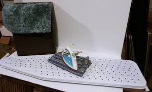 Ironing Board, Iron, Rug, and Hamper