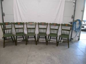 Lot of 6 Vintage Hand Painted & Stenciled wood Dinette Chairs. Cottage Style.