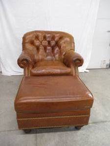 Leather Chair & Ottoman. Hancock & Moore Brand.